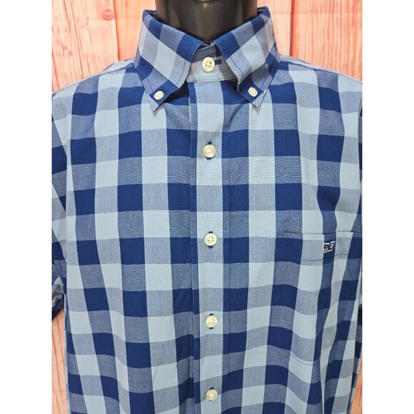 Vineyard Vines Mens Tucker Shirt Medium Blue Checkered 100% Cotton - Picture 3 of 7